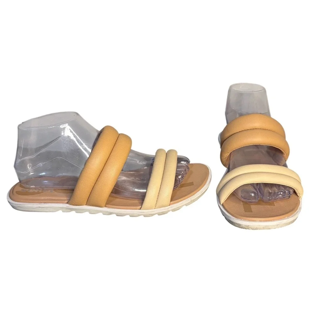 Sorel Tan Cream Roaming Puffy Slide Sandals Leather Women's Size 8.5